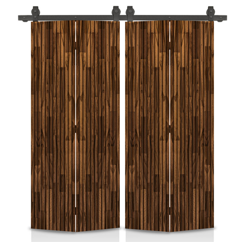 Porte de grange pliante en bois de pin teinté Japanese Series avec quincaillerie coulissante, 64 po x 80 po, Noyer