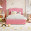 Structure de lit simple pour enfants, tête de lit tapissier en velours, support de lattes en bois, lit plateforme robuste et silencieux, aucun sommier nécessaire, rose