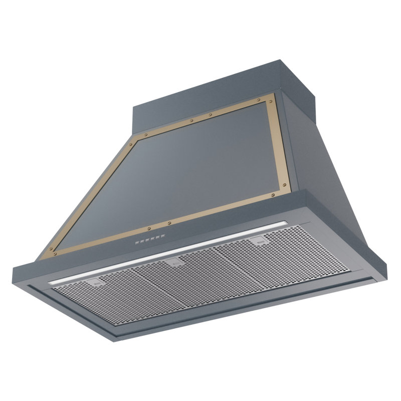 ILVE Nostalgie Noblesse 36 inch Range Hood, Blue Gray/Brass