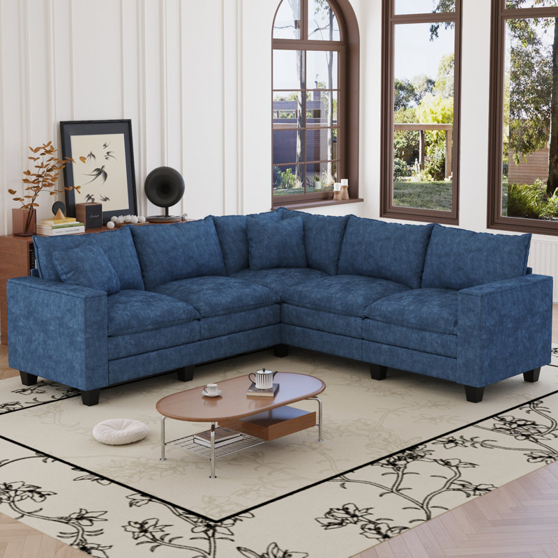 Canapé modulaire moderne avec rangement caché Elara, Chenille bleu foncé