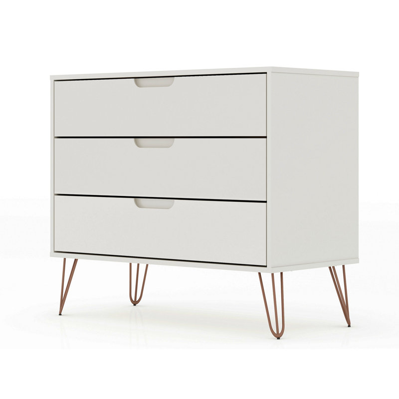 Commode 35 po Rockefeller en blanc (3 tiroirs), Blanc/Noir