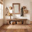 Upholstered Bench with Shelves