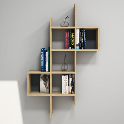 Modern Wall Shelf, 30.9 x 49.2 x 7.9 inches | 100% Melamine Coated Particle Board, Thickness: 0.7 inches | Numerous Shelves, Wall-Mountable for Additional Storage, Stylish & Functional Design