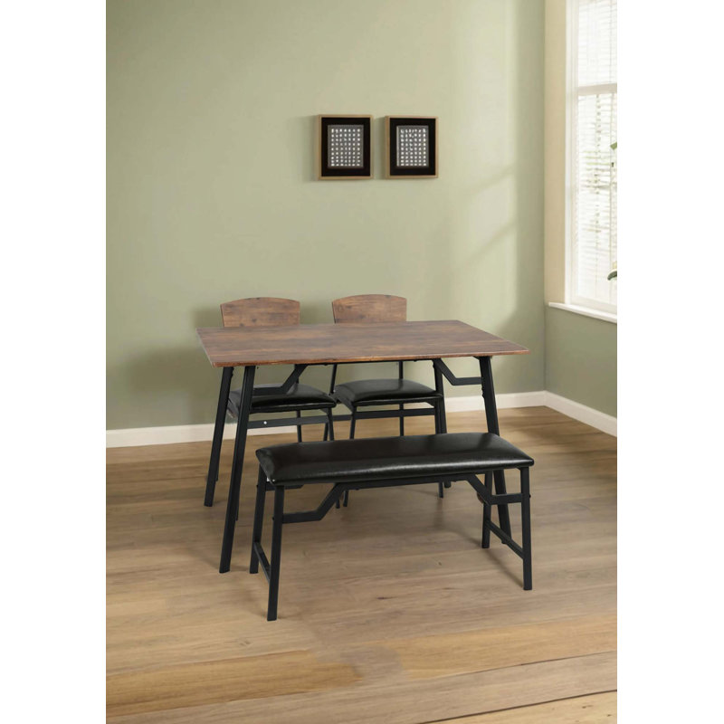 Ensemble de table à manger Modem, Brun, 4 pièces: table, 2 chaises, 1 banc