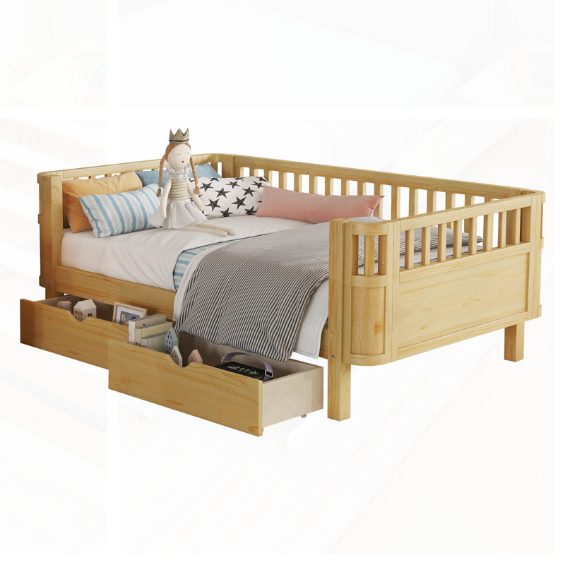 Lit plateforme simple en bois avec garde-corps et rangement spacieux, durable et sécuritaire pour les enfants, Lit simple