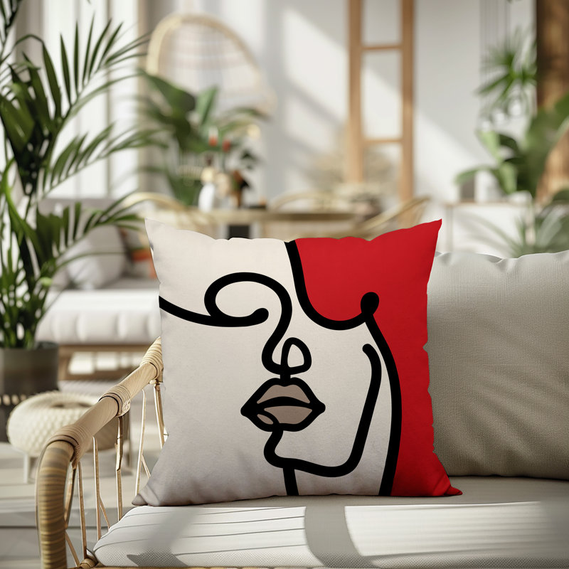 Oreiller carré réversible intérieur / extérieur Vie Abstract, H 15 po x l 15 po, Rouge
