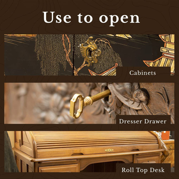 Brass Square Roll Top Desk Lock & Skeleton Keys