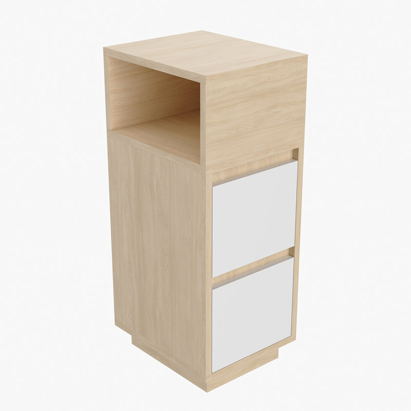 25cm W Solid Wood Bedside Table, Light Wood/White