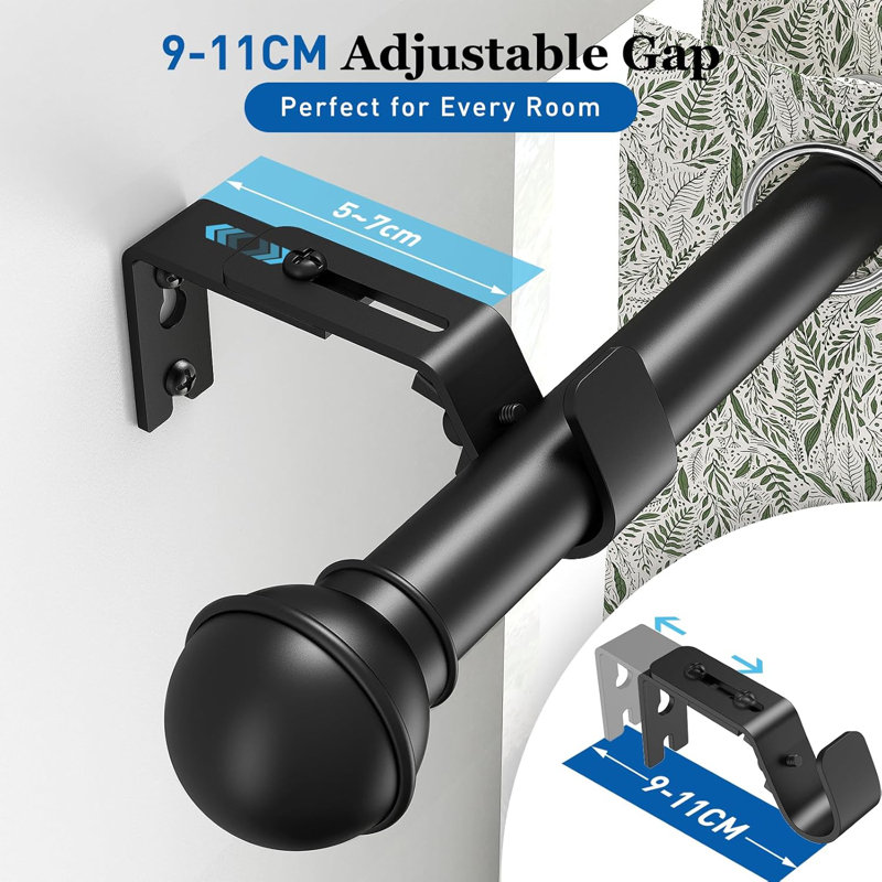 80cm Straight Tension Shower Curtain Rod & Hook Set, Matte Black
