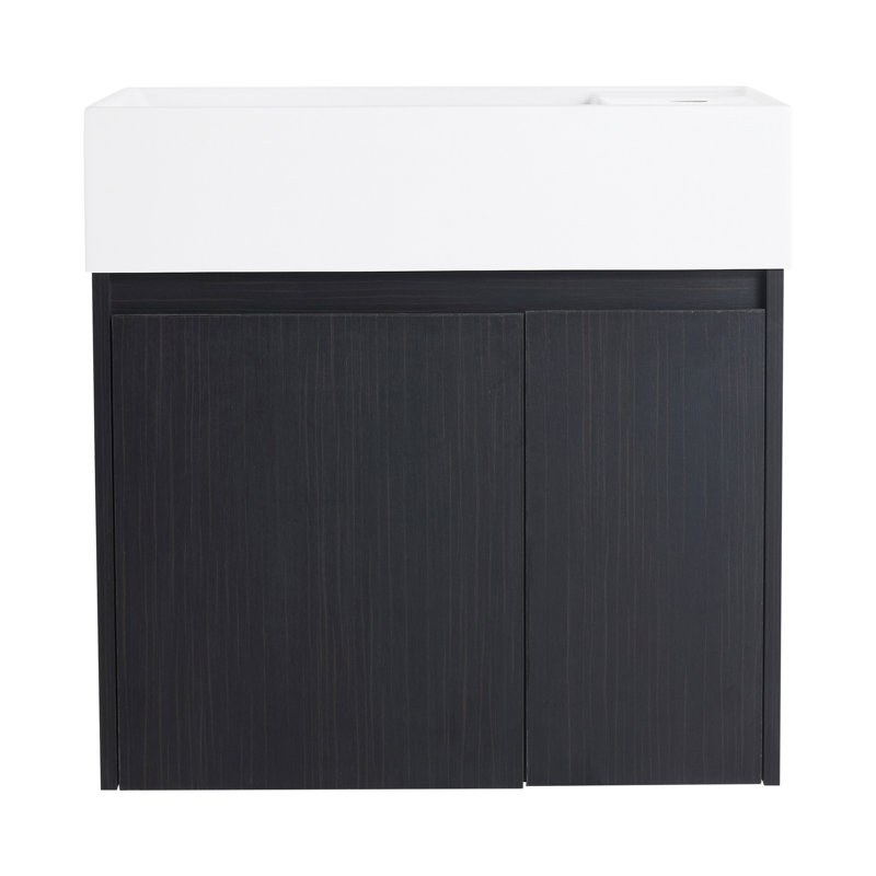 Bathroom Cabinet Sink 24 Inch - Modern Outlook, Soft Close Function, Mounted Style, Resin Sink, Plywood, Black Chestnut Tone Vanity With Aesthetic, Doors, Color