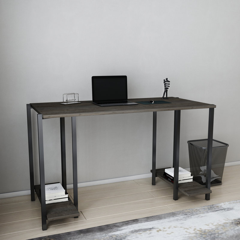 Academy Desk Metal Base Writing Desk, Dark Gray Oak/Black
