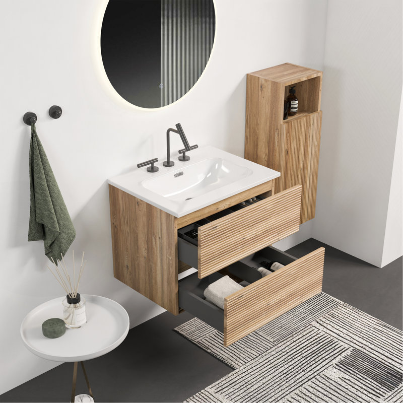 Ensemble de meuble-lavabo mural en chêne brut et chêne brut Gloria, Chêne, 24"