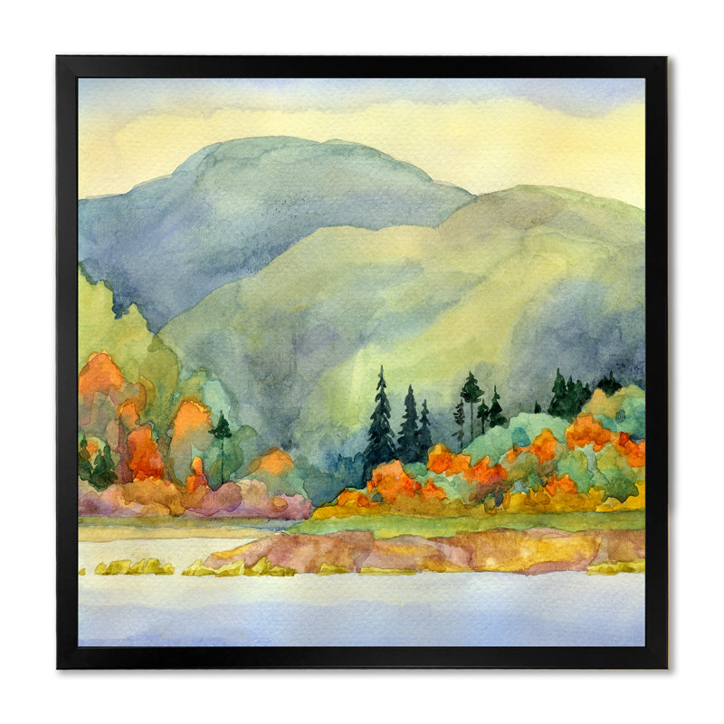 «Autumn Lake», peinture sur toile, Cadre photo noir, H 16 po x l 16 po x P 1 po