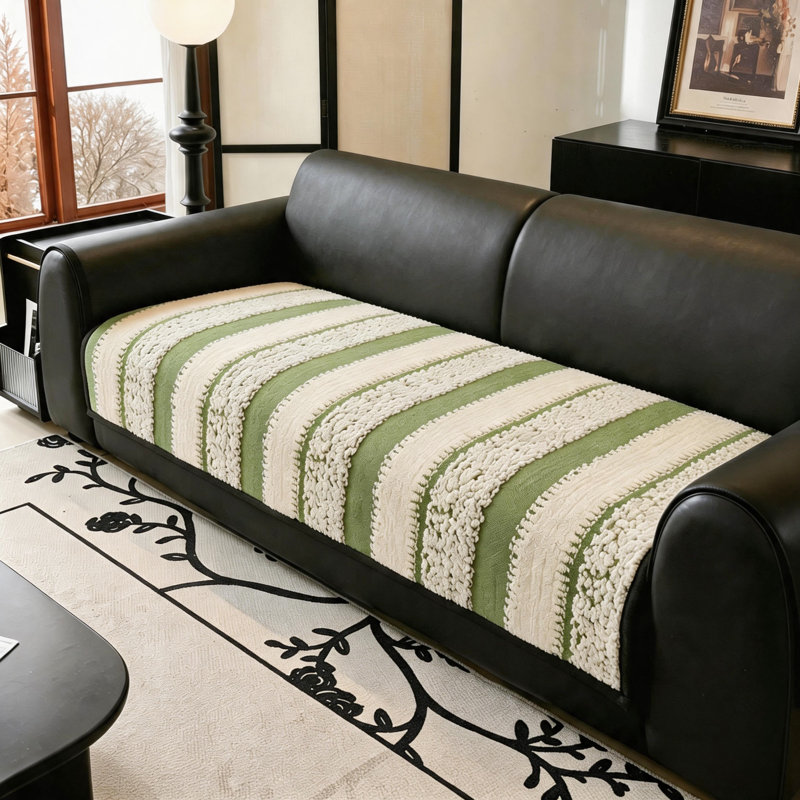 Housse de coussin texturée en forme de chenille, siège de canapé antidérapant lavable pour animaux de compagnie, Vert