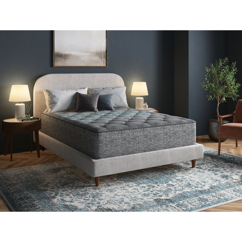 Matelas simple très long de 13 po avec mousse moyenne et système de 700 ressorts ensachés individuellement, offrant une réactivité équilibrée, une mousse à double technologie de refroidissement gris et bleu XL