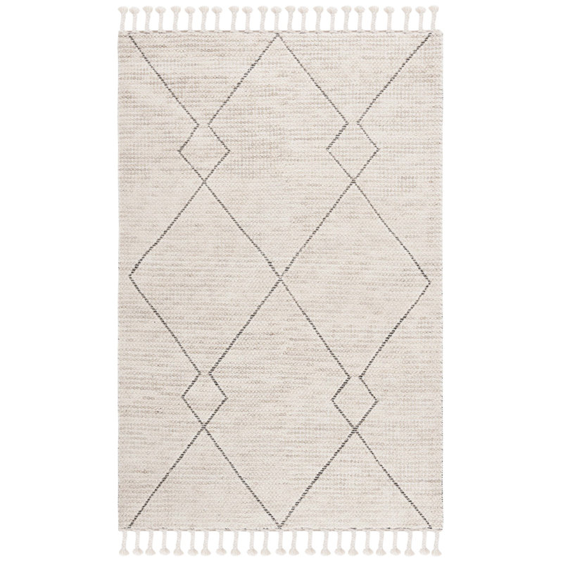 Tapis géométrique beige en laine tissé à plat à la main Skyelee, Rectangle 4 pi x 6 pi