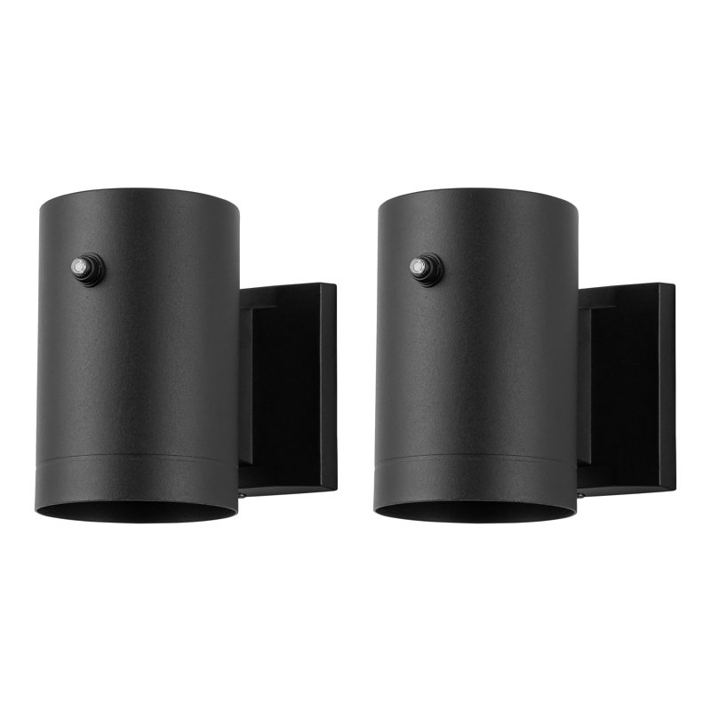 Black Aluminum Dusk To Dawn Cylinder Outdoor Wall Lantern Sconce (2-pack)