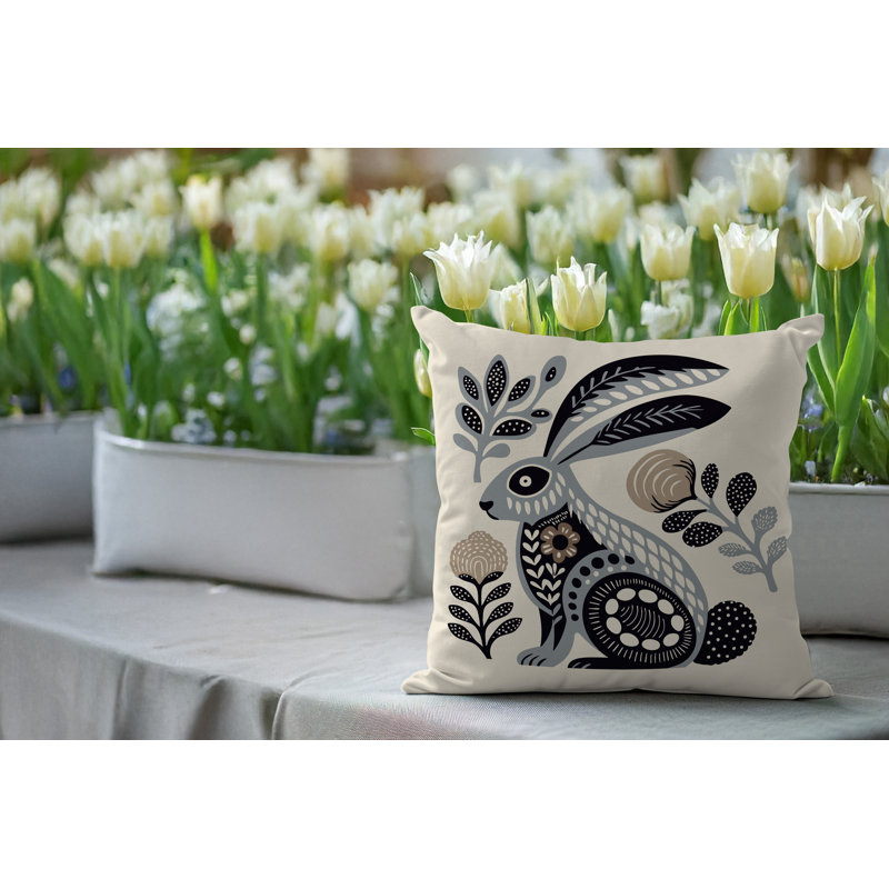Coussin intérieur / extérieur Timi Rabbit, Gris, Carré 15 po