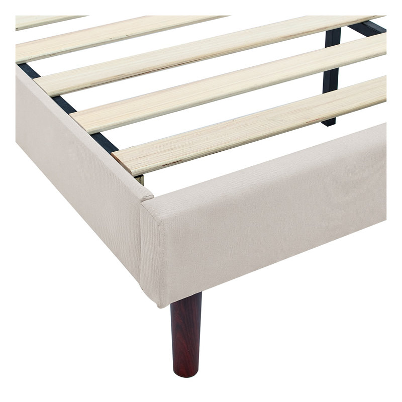 Structure de lit tapissier très grand en lin avec tête de lit en tissu de qualité supérieure, bois massif beige