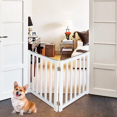 Solid Wood Freestanding Foldable Pet Gate for Dogs,2 Panels for Doorways,Stairs and small spaces