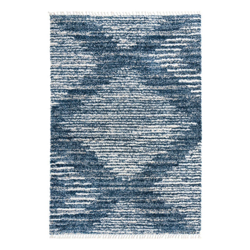 Tapis bleu / gris / blanc à poils longs Knupp, Rectangle de 10 pi x 14 pi