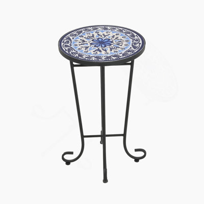 Patio Side Table,Blue+Black