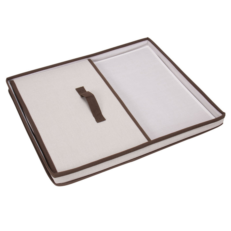 LargeStorageBoxwithLidSoftPoly-CottonCanvaswithReinforcedFrameGenerousStorageCapacityFully-RemovableLidFrontHandleVersatileFoldableandStackablewithCoffeeTrim