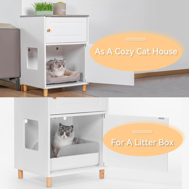 Enceinte de litière pour chat avec armoire de rangement Tucker Murphy Pet ™, Blanc / Brun