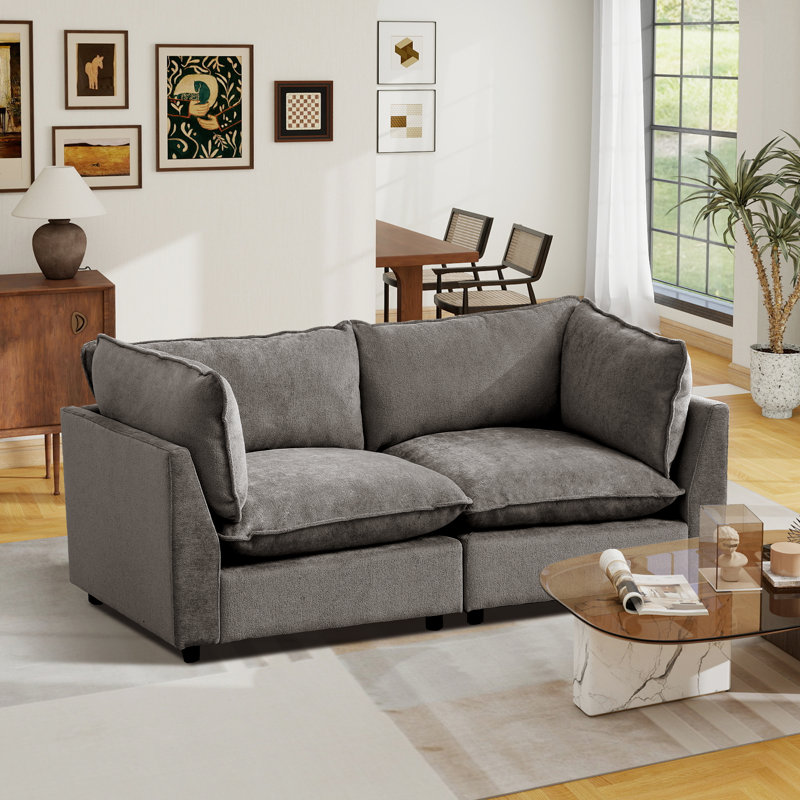 74.8"Modern Chenille Modular Sofa Loveseat Seat Depth 26", Dark Gray