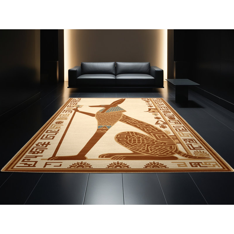 Tapis oriental doux doux moelleux en histoire et civilisation beige, 8 x 10