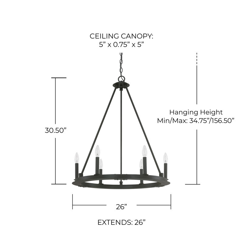 Pearson Dimmable Wagon Wheel Chandelier, 6