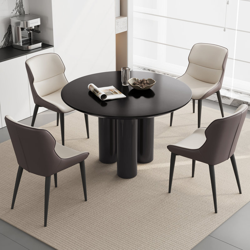Round Dining Table Kitchen Table, 29.72"H x 46.06"L x 46.06"W, Black