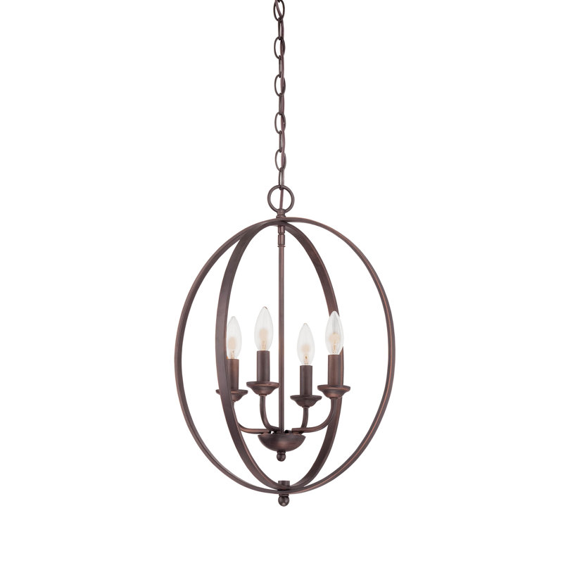 Lustre en forme de globe à 4 lumières , Bronze huilé