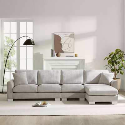 Ensemble de canapé modulaire surdimensionné de 119 po x 55 po, ensemble de luxe en forme de L avec 2 coussins gratuits, mobilier d'intérieur en chenille 5 places avec méridienne pour salon, appartement, bureau, 2 couleurs