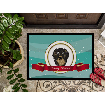 Tapis de porte d’extérieur antidérapant teckel à long teckel merry christmas