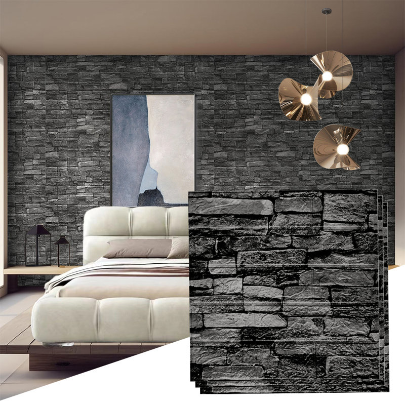 30 autocollants de carrelage mural 3D effet marbre effet papier peint pelable, Noir