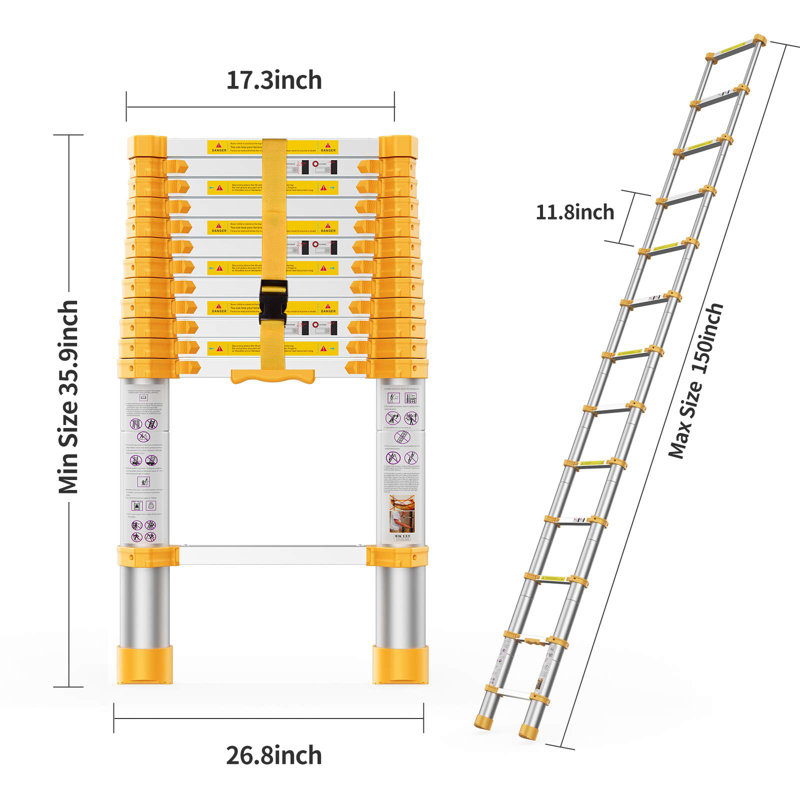Échelle télescopique à extension robuste, échelle télescopique en aluminium (argent)
