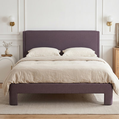 Lit tapissier rectangulaire Modern, minimaliste, très grand, lin mauve
