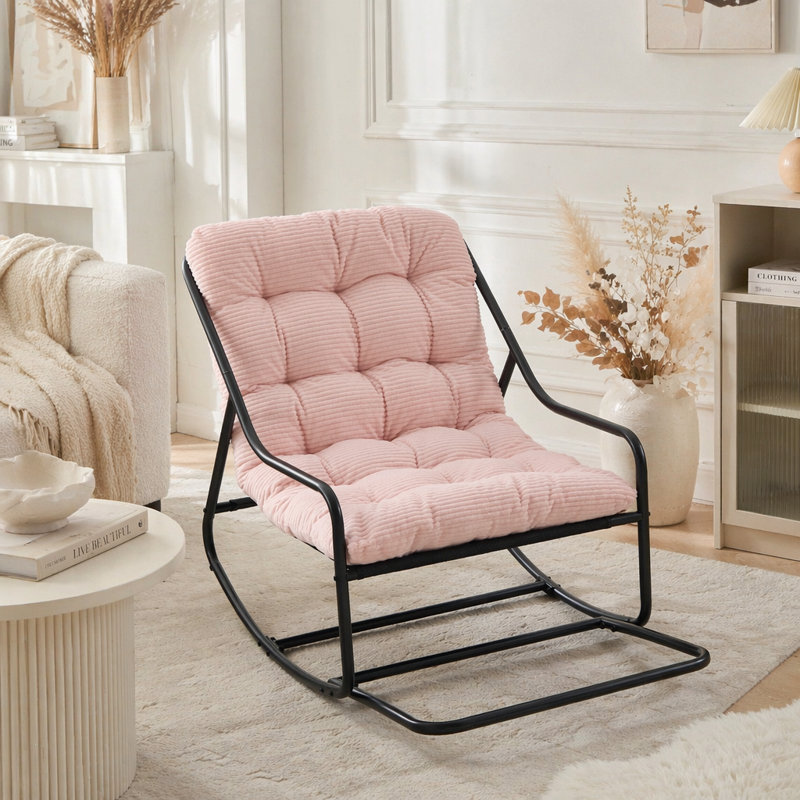 Chaise berçante d'extérieur, coussin confortable, avec coussin doux et épais, Rose