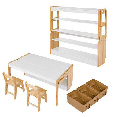 Table pliante convertible pour enfants avec 2 chaises - Bureau d'activités réglable avec 3 boîtes de rangement - Mobilier de salle de jeu peu encombrant, convertible en rangement - 120 cm
