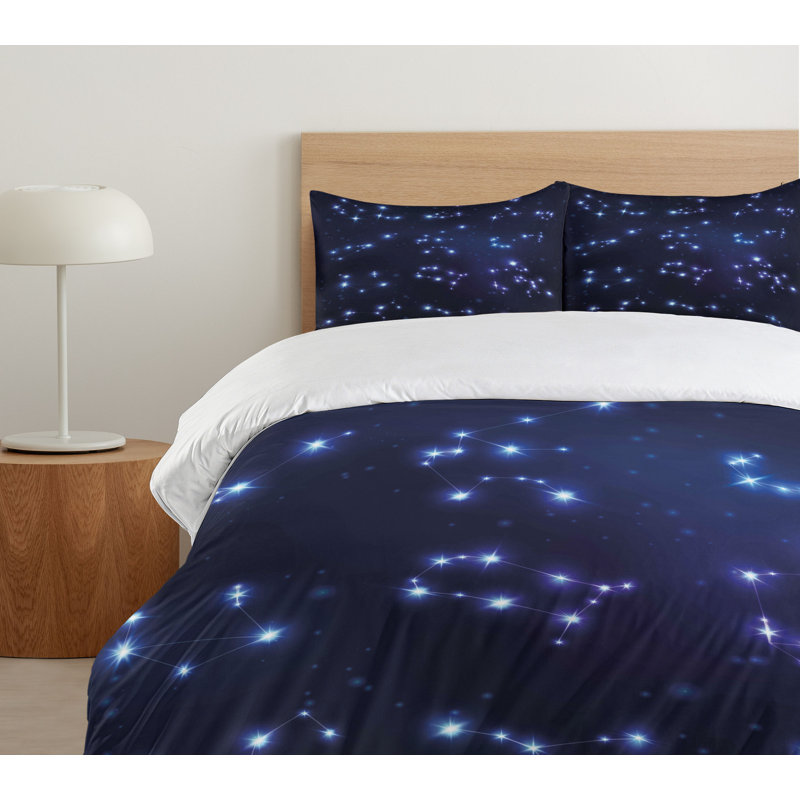 Twin Blue Constellation Microfiber Duvet Cover Set