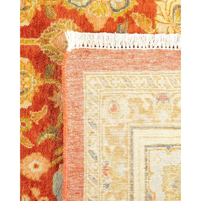 Tapis orange / beige / jaune noué à la main de conception unique 7 pi 10 po x 10 pi 9 po Hayner