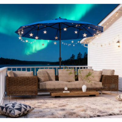 Parasol d'extérieur, parasol de patio double face, avec bouton-poussoir inclinable et manivelle, 3 bouches d'aération et 12 nervures