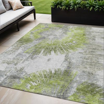 Tapis extérieur lavable abstrait vert artichaut gris anthracite et gris anthracite 5 pi x 8 pi