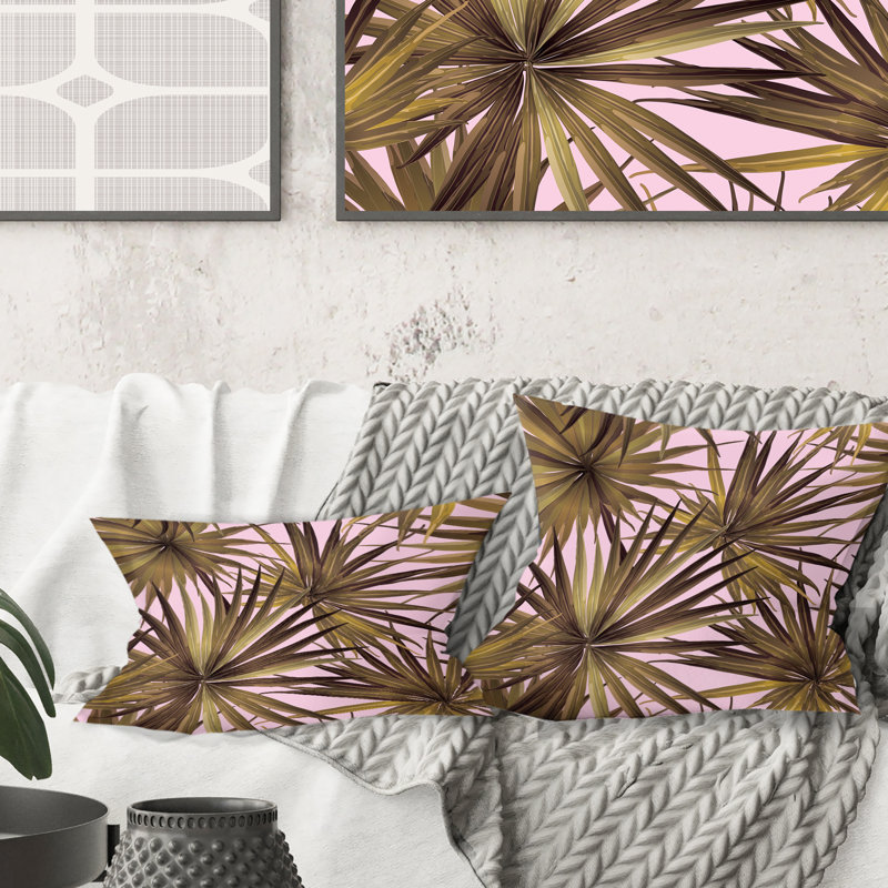 Coussin Tropical Leaves On - rose, 18 po x 18 po