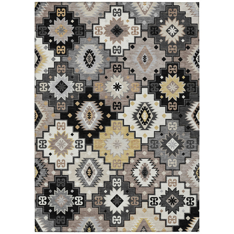 Tapis intérieur / extérieur lavable 9 pi x 12 pi noir blé et gris Southwestern