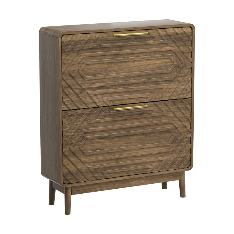 16 Pair Shoe Storage Cabinet With 2 Flip Drawers