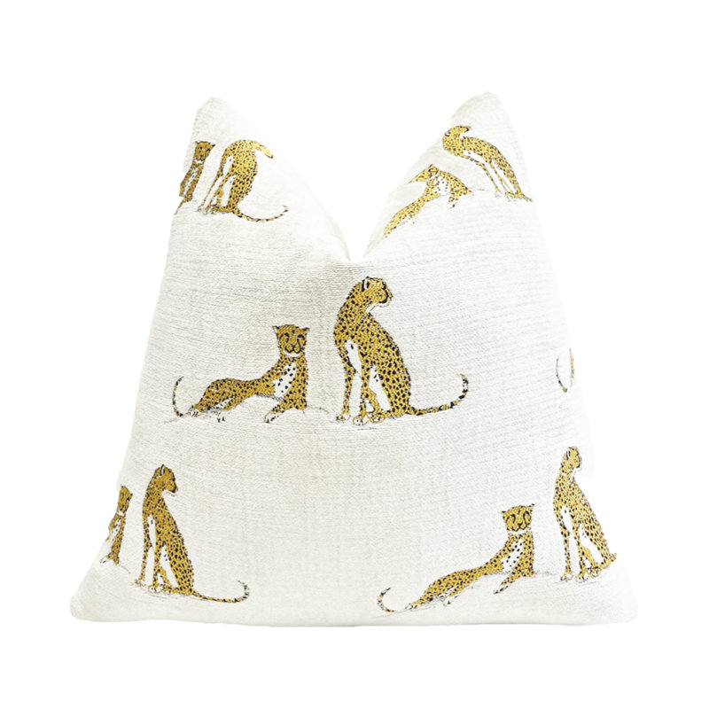  Housse de coussin brodée en chenille guépard brodé, H 20 po x l 20 po, Crème