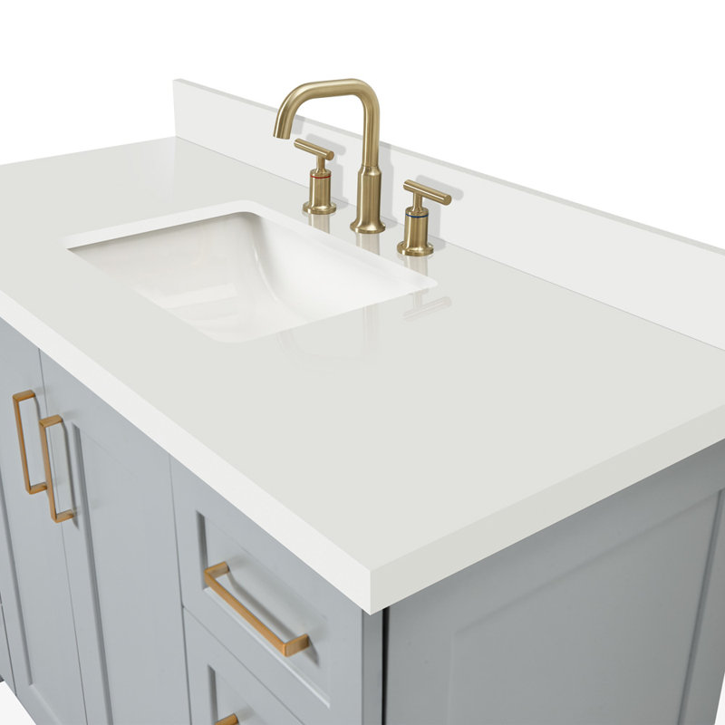 Freitas 48'' Solid Wood Single Bathroom Vanity, Gray, Rectangle, White Quartz