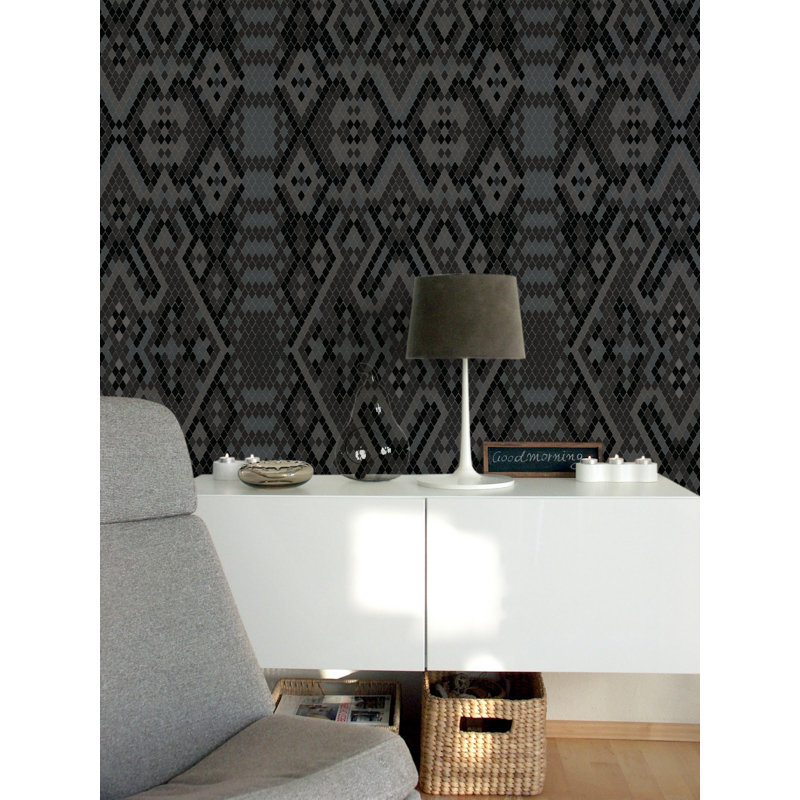 Slither 10' L x 25" W Peel and Stick Wallpaper Panel, Light Gray/White/Brown